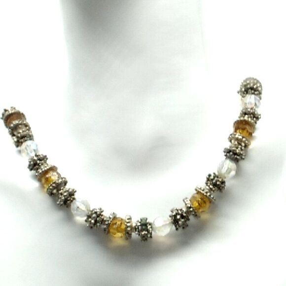Amber & Clear Beaded Necklace with Silver-tone Spacers - Picture 13 of 15